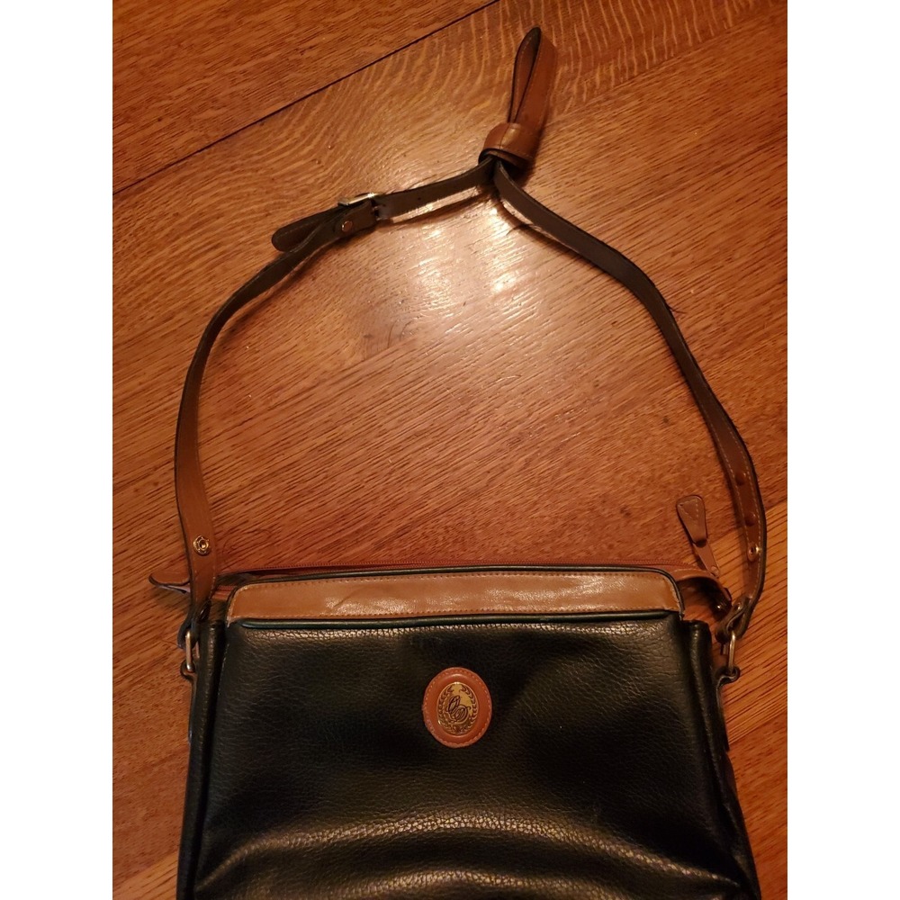 Vintage Oggi‎ Domani Pebbled Black /Tan/ Dk Green Shoulderbag purse handbag